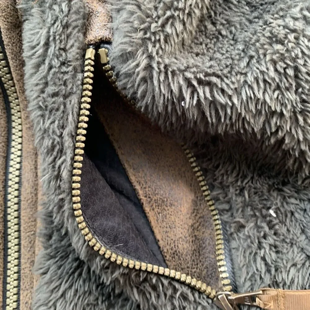 Kuhl Flight Jacket Women's M Brown Full Zip Stowaway Hood Fleece Raglan Sleeve - Picture 14 of 15